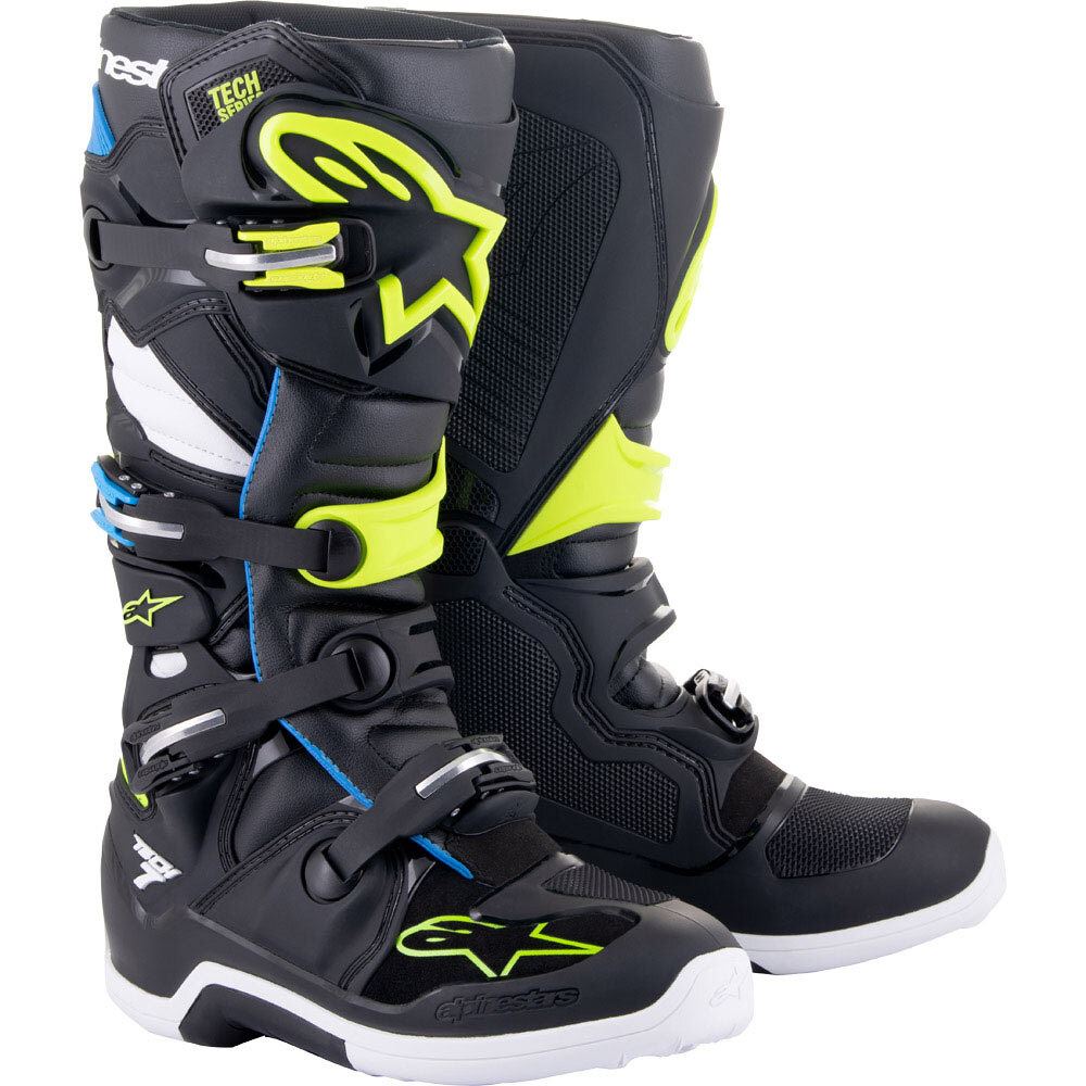 Alpinestars 2024 Tech 7 Motocross Boots Black Enamel Blue Yellow Fluo